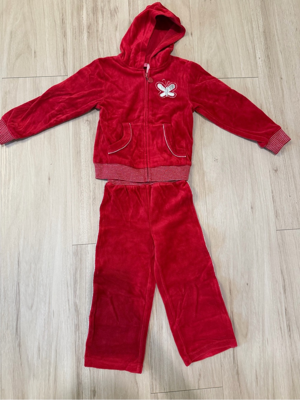 Little Lindsey Y2K Girls' Red Velour Hoodie & Pants Pajama Set